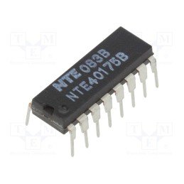10 pcs : NTE40175B - IC: digital, D flip-flop, Ch: 4, IN: 1, CMOS, THT, DIP16, 120uA, OUT: 2