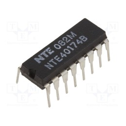 10 pcs : NTE40174B - IC: digital, D flip-flop, Ch: 6, CMOS, THT, DIP16, 120uA