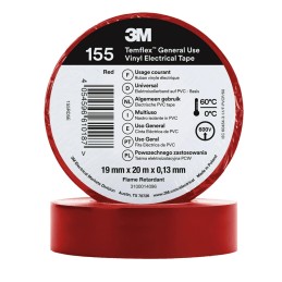 10 pcs - 3M 155 red 19mm x 20m 3M Temflex 155 Red Vinyl Electrical Tape, 19mm x 20m