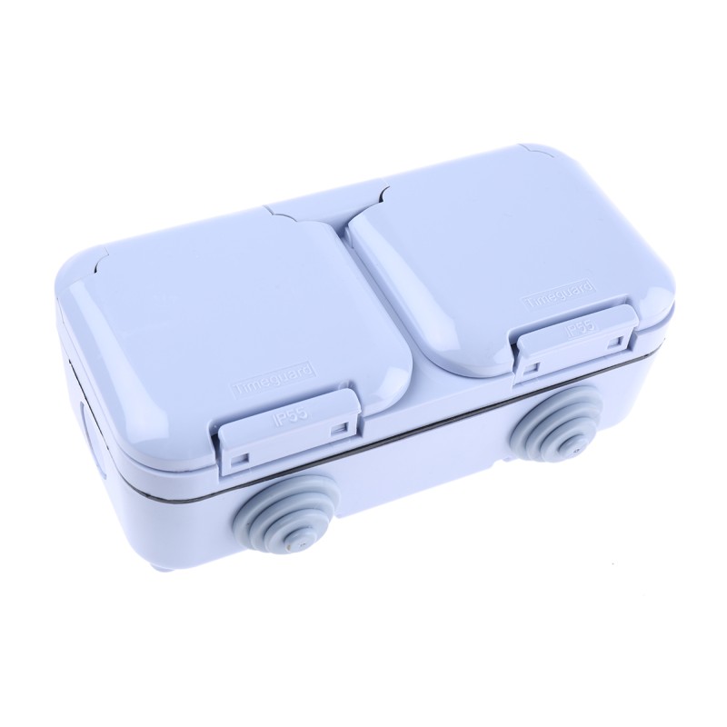 1 pcs - Timeguard Light Grey 2 Gang Plug Socket, 0 Poles, 20A, Type G - British, Outdoor Use