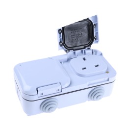 1 pcs - Timeguard Light Grey 2 Gang Plug Socket, 0 Poles, 20A, Type G - British, Outdoor Use