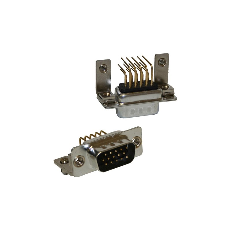 1 pcs - Norcomp SEAL-D 15 Way Right Angle Plug-In Mount D-sub Connector Plug, 2.286mm Pitch, with 4-40 Insert Boardlock &