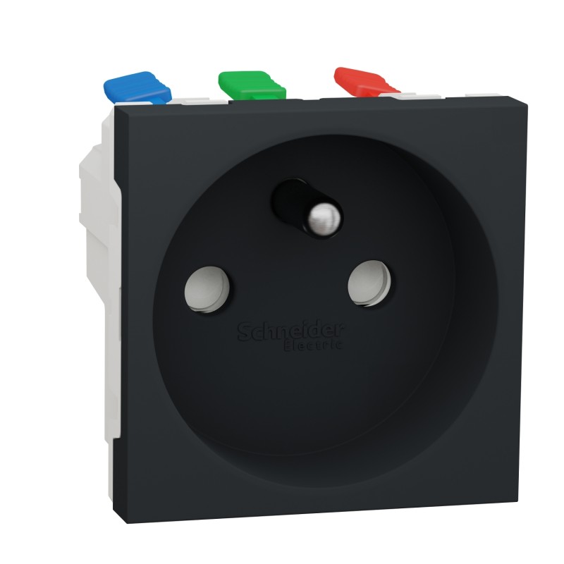 1 pcs - Anthracite 1 Gang Plug Socket, 2 Poles, 16A, French 2P