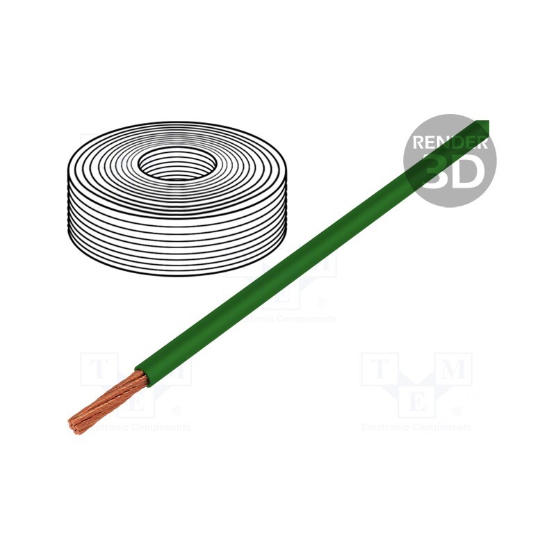 20 m : 15600 - Wire, LifY, 1x1mm2, stranded, Cu, PVC, green, 300V,500V, -15÷80°C