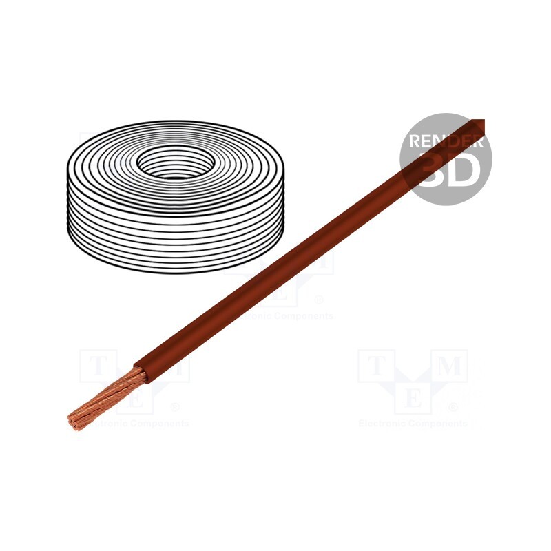 20 m : 15604 - Wire, LifY, 1x1mm2, stranded, Cu, PVC, brown, 300V,500V, -15÷80°C