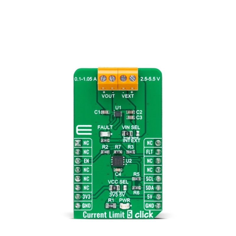 1 pcs - MikroElektronika Current Limit 5 Click Power Management for MCP4561, MIC2099 for mikrobus Socket