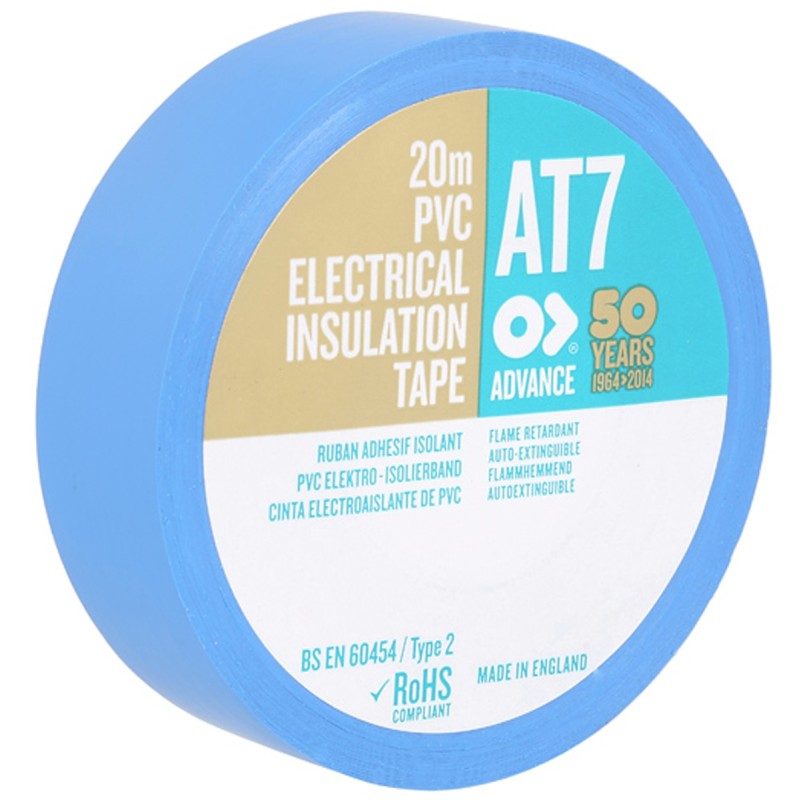 10 Reel of 1 - AT7 Advance Tapes AT7 Blue PVC Electrical Tape, 19mm x 20m