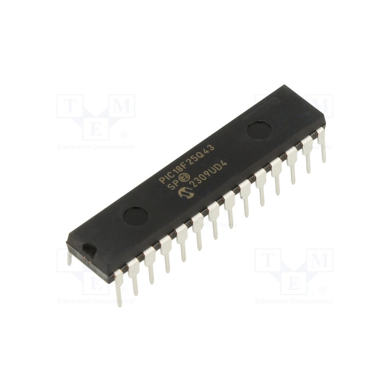 10 pcs : PIC18F25Q43-I/SP - IC: PIC microcontroller, 64MHz, 1.8÷5.5VDC, THT, DIP28, PIC18,