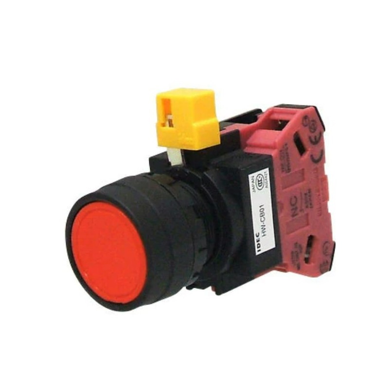 1 pcs - Idec HW Series Series Push Button, Momentary, Panel Mount, 22.3mm Cutout, DPST, Red LED, 600V, IP20, IP65