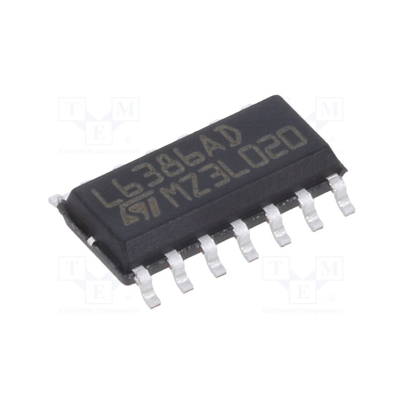10 pcs : L6386AD - IC: driver, push-pull, SO14, 400mA, 580V, Ch: 2, 400kHz, Usup: 17V
