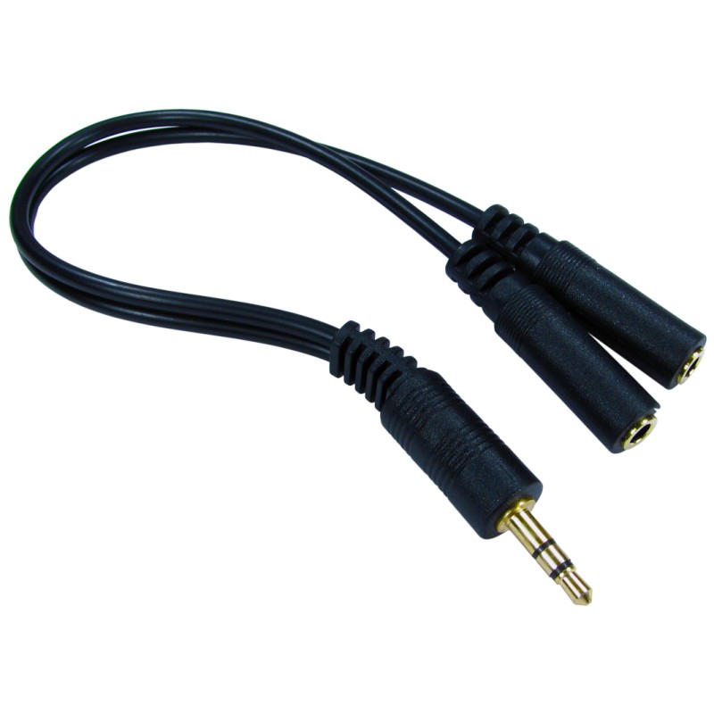 10 pcs - RS PRO Male 3.5mm Stereo Jack to Female 3.5mm Stereo Jack x 2 Aux Cable, 200mm
