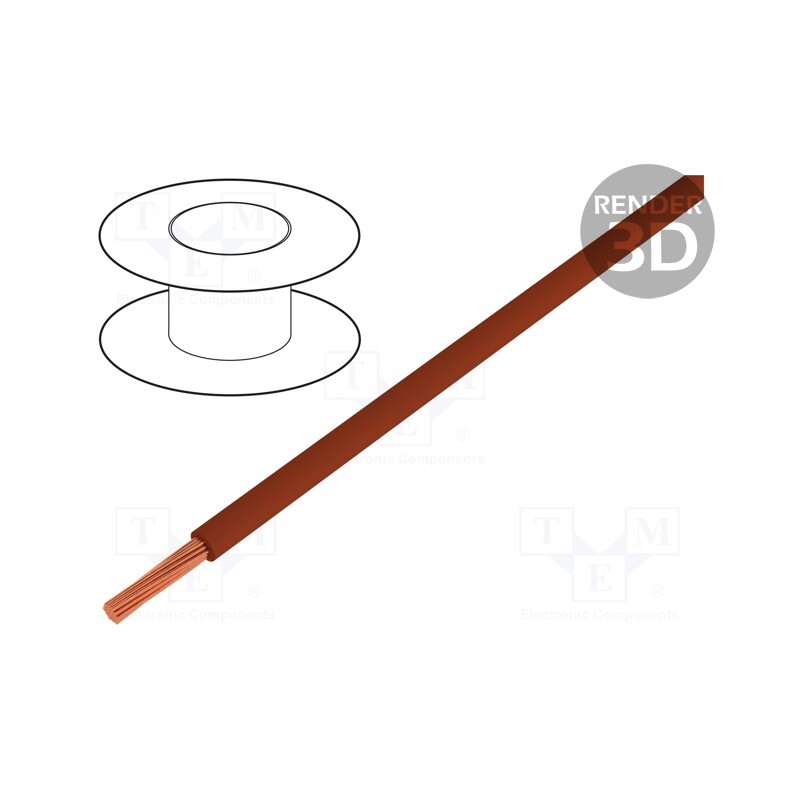 10 m : 64078 - Wire, H05V2-K, stranded, Cu, 0.5mm2, 22AWG, PVC, brown, 300V,500V