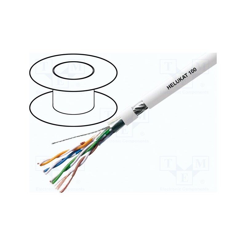 20 m : 81278 - Wire, F/UTP,HELUKAT® 100, 4x2x26AWG, 5e, stranded, Cu, FRNC, grey