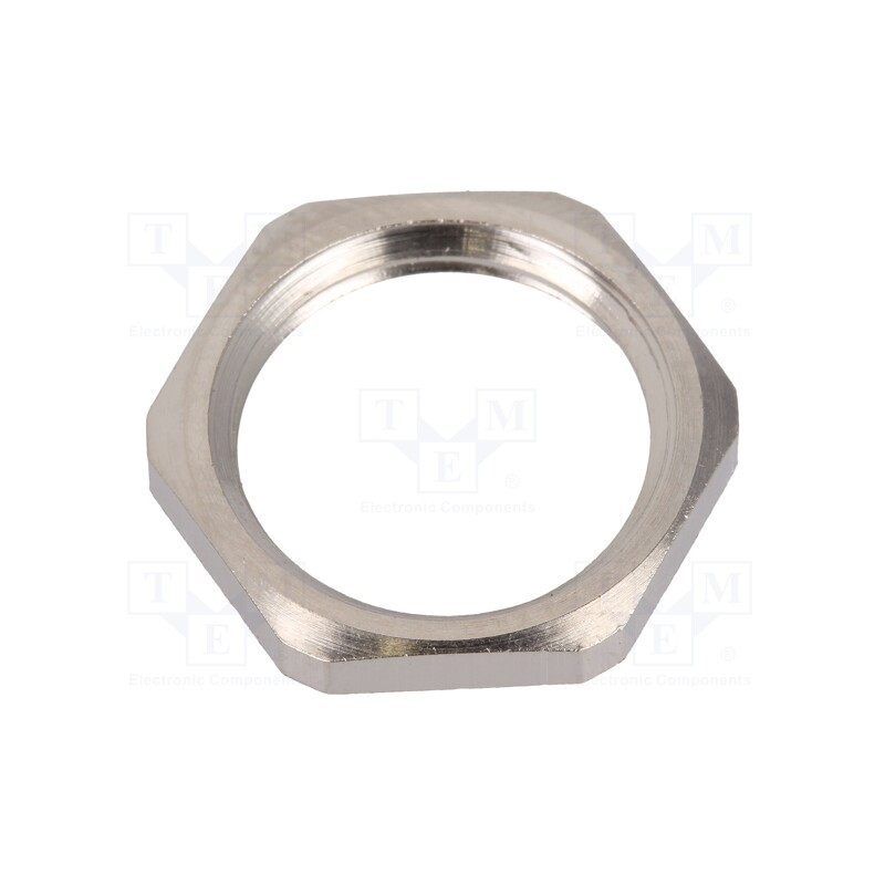 50 pcs : 1.161.1600.50 - Nut, M16, brass, nickel, Thk: 2.8mm, Spanner: 19mm, Thread: metric