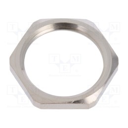 50 pcs : 1.161.2000.50 - Nut, M20, brass, nickel, Thk: 3mm, Spanner: 23mm, Thread: metric