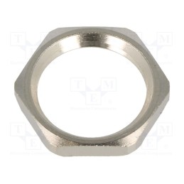 10 pcs : 1.167.0900.01 - Nut, with earthing, PG9, brass, nickel, Thk: 2.8mm, Spanner: 18mm