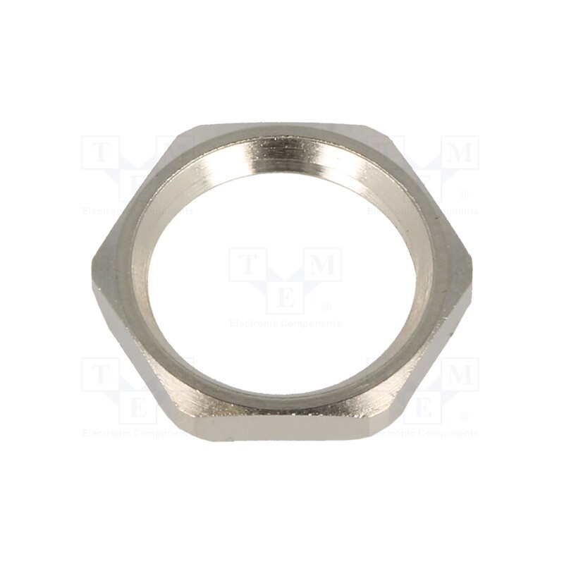 10 pcs : 1.167.0900.01 - Nut, with earthing, PG9, brass, nickel, Thk: 2.8mm, Spanner: 18mm