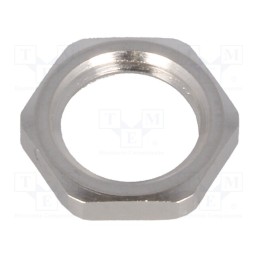 10 pcs : 1.167.1200.50 - Nut, with earthing, M12, brass, nickel, Thk: 2.8mm, Spanner: 15mm