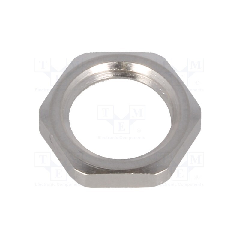 10 pcs : 1.167.1200.50 - Nut, with earthing, M12, brass, nickel, Thk: 2.8mm, Spanner: 15mm