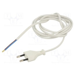 10 pcs : - Cable, 2x0.75mm2, CEE 7/16 (C) plug,wires, PVC, 1.9m, white, 2.5A
