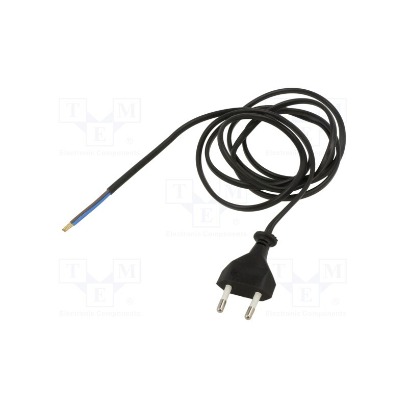 10 pcs : - Cable, 2x0.75mm2, CEE 7/16 (C) plug,wires, PVC, 1.9m, black, 2.5A