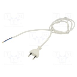 10 pcs : - Cable, 2x0.75mm2, CEE 7/16 (C) plug,wires, PVC, 2m, white, 2.5A