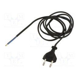 10 pcs : - Cable, 2x0.75mm2, CEE 7/16 (C) plug,wires, PVC, 2m, black, 2.5A