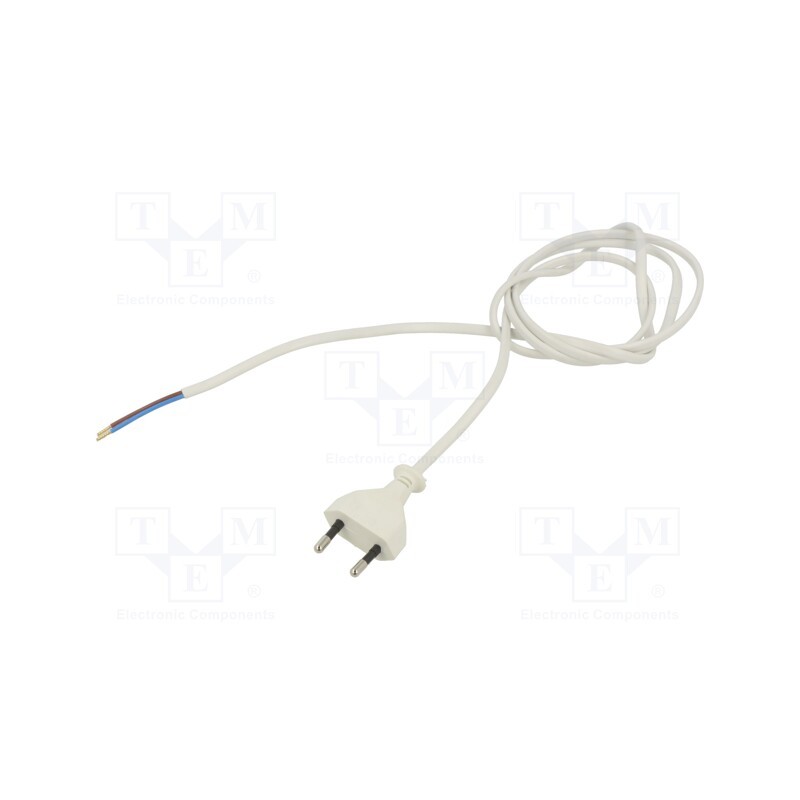 10 pcs : - Cable, 2x0.75mm2, CEE 7/16 (C) plug,wires, PVC, 3m, white, 2.5A