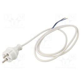 10 pcs : - Cable, 2x1mm2, CEE 7/17 (C) plug,wires, PVC, 1.5m, white, 16A, 250V