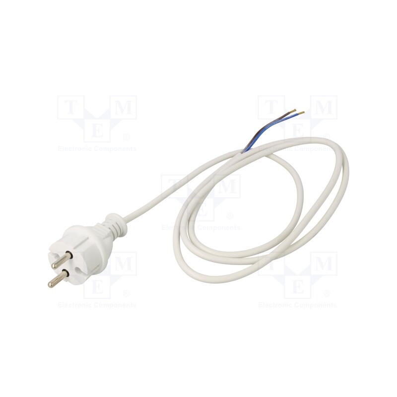 10 pcs : - Cable, 2x1mm2, CEE 7/17 (C) plug,wires, PVC, 1.5m, white, 16A, 250V