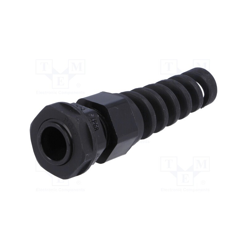 10 pcs : EGRWW9SR - Cable gland, with strain relief, PG9, IP68, polyamide, black