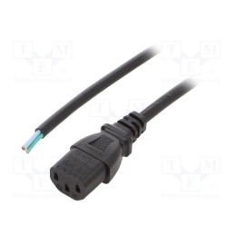 10 pcs : - Cable, 3x0.75mm2, IEC C13 female,wires, PVC, 0.5m, black, 10A, 250V