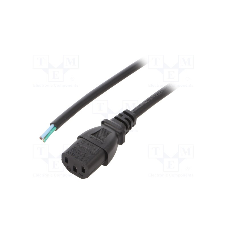 10 pcs : - Cable, 3x0.75mm2, IEC C13 female,wires, PVC, 0.5m, black, 10A, 250V