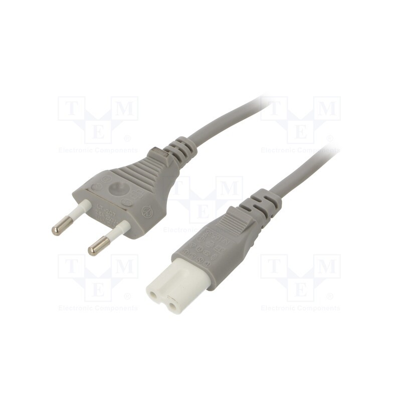 10 pcs : - Cable, 2x0.75mm2, CEE 7/16 (C) plug,IEC C7 female, PVC, 0.5m