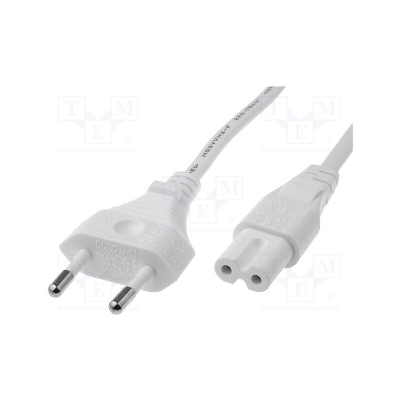 10 pcs : - Cable, 2x0.75mm2, CEE 7/16 (C) plug,IEC C7 female, PVC, 0.5m