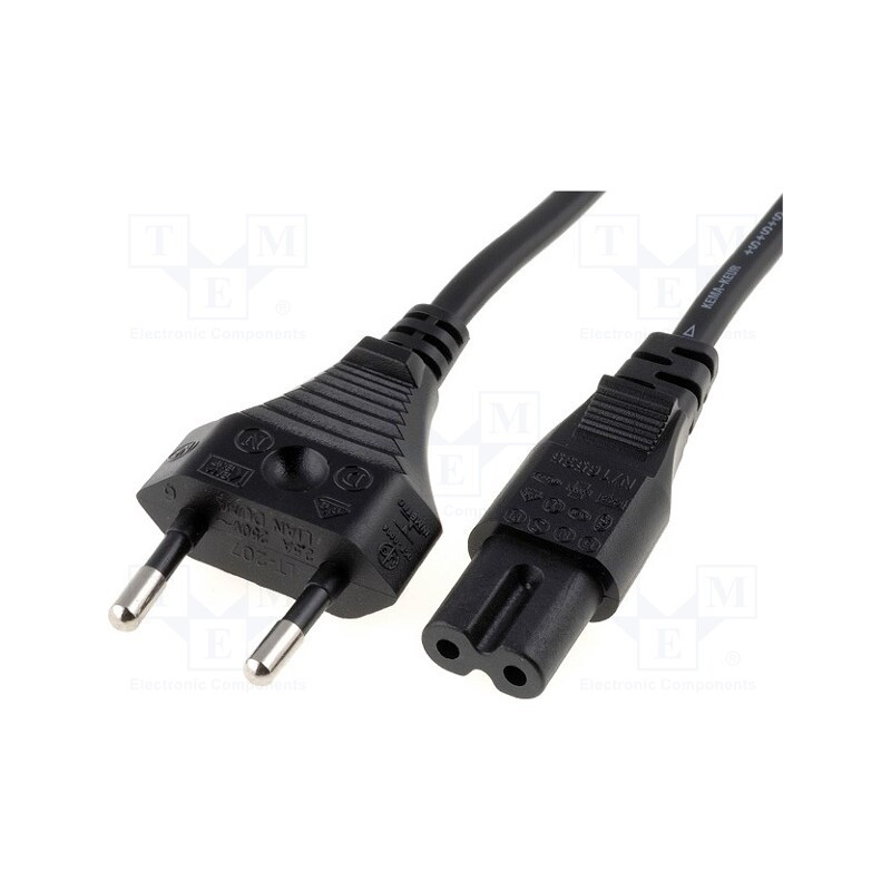 10 pcs : - Cable, 2x0.75mm2, CEE 7/16 (C) plug,IEC C7 female, PVC, 0.5m