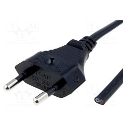 10 pcs : - Cable, 2x0.5mm2, CEE 7/16 (C) plug,wires, PVC, 1.8m, black, 2.5A