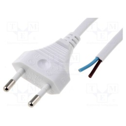 10 pcs : - Cable, 2x0.5mm2, CEE 7/16 (C) plug,wires, PVC, 1.8m, white, 2.5A