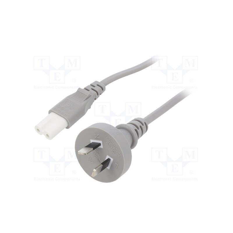 10 pcs : - Cable, 2x0.75mm2, AS/NZS 3112 (I) plug,IEC C7 female, PVC, 1m