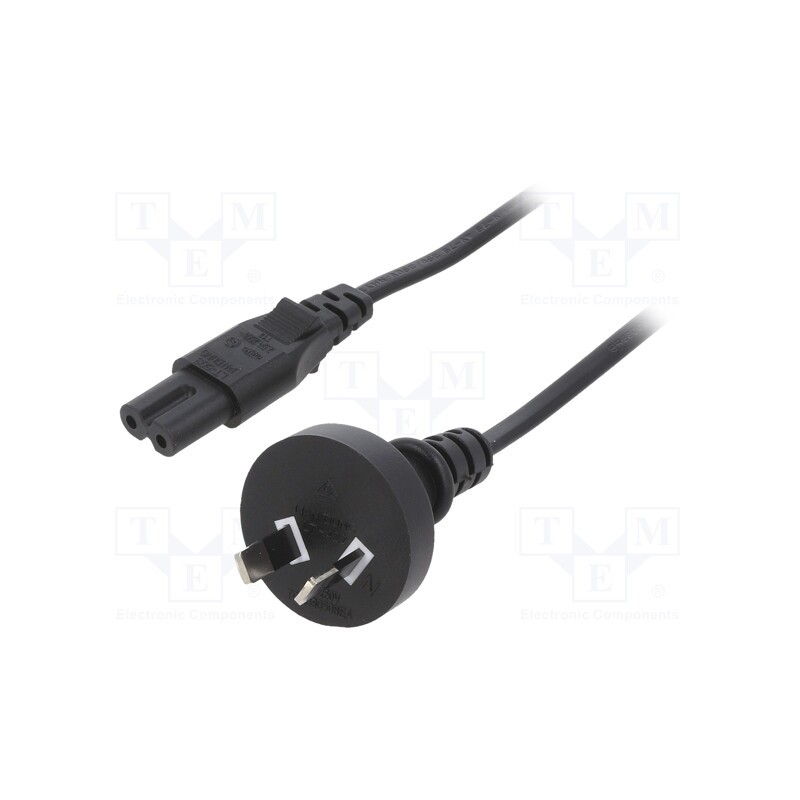10 pcs : - Cable, 2x0.75mm2, AS/NZS 3112 (I) plug,IEC C7 female, PVC, 1m