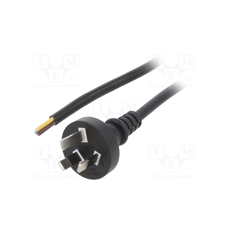 10 pcs : - Cable, 3x0.75mm2, AS/NZS 3112 (I) plug,wires, PVC, 1m, black, 10A