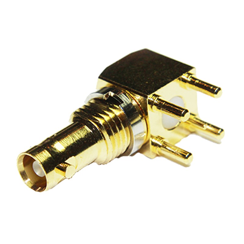 1 pcs - COAX Connectors, jack PCB Mount Micro BNC Connector, 75Ω, Solder Termination, Right Angle Body