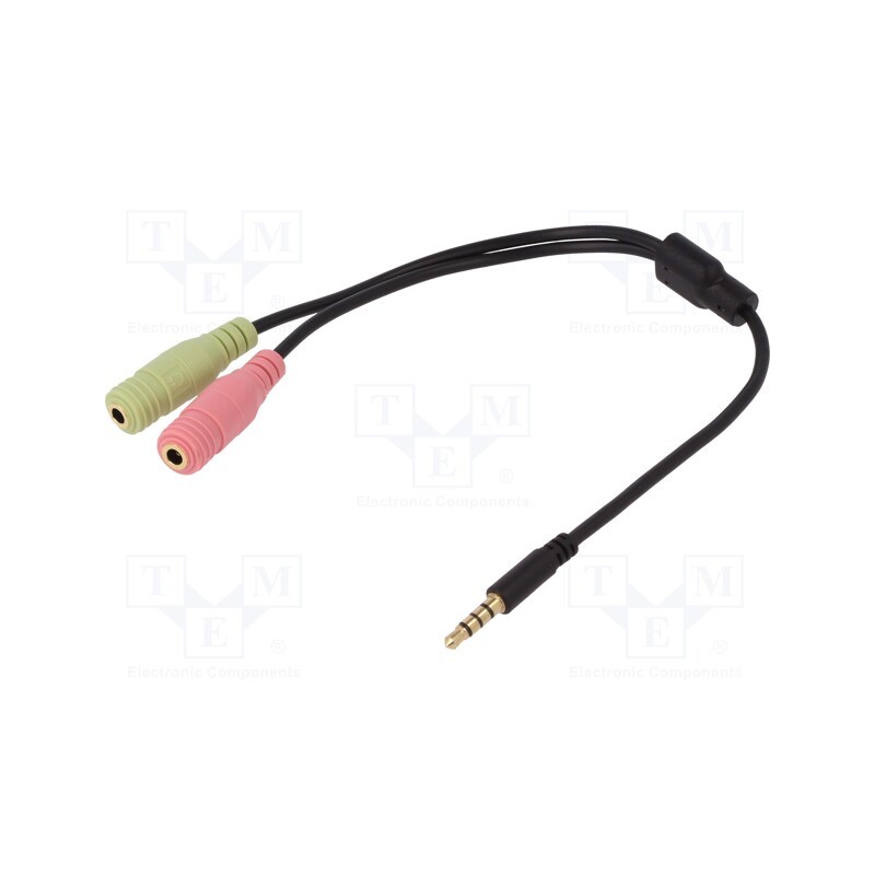10 pcs : CA0021 - Cable, Jack 3.5mm 3pin socket x2,Jack 3,5mm 4pin plug, 150mm