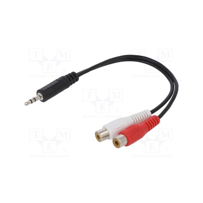 10 pcs : CA1047 - Cable, Jack 3.5mm plug,RCA socket x2, 200mm, black