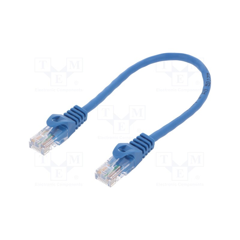 10 pcs : CP1016U - Patch cord, U/UTP, 5e, stranded, CCA, PVC, blue, 0.25m, 26AWG