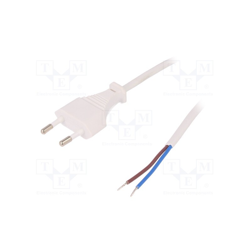 10 pcs : CP138 - Cable, CEE 7/16 (C) plug,wires, 1.5m, white, 2.5A, 250V