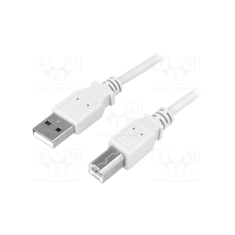 10 pcs : CU0009 - Cable, USB 2.0, USB A plug,USB B plug, nickel plated, 5m, grey