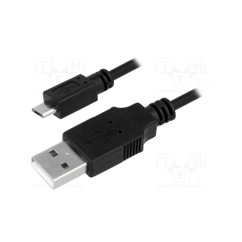 10 pcs : CU0057 - Cable, USB A plug,USB B micro plug, nickel plated, 0.6m, black