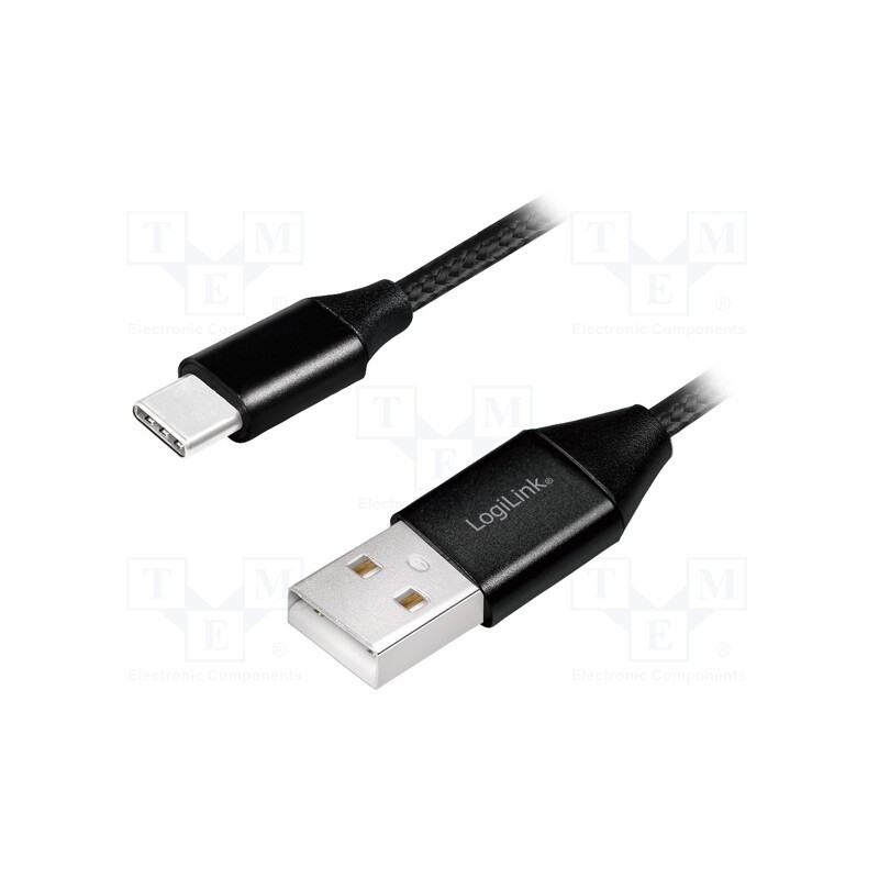 10 pcs : CU0139 - Cable, USB 2.0, USB A plug,USB C plug, 0.3m, black, PVC, textile