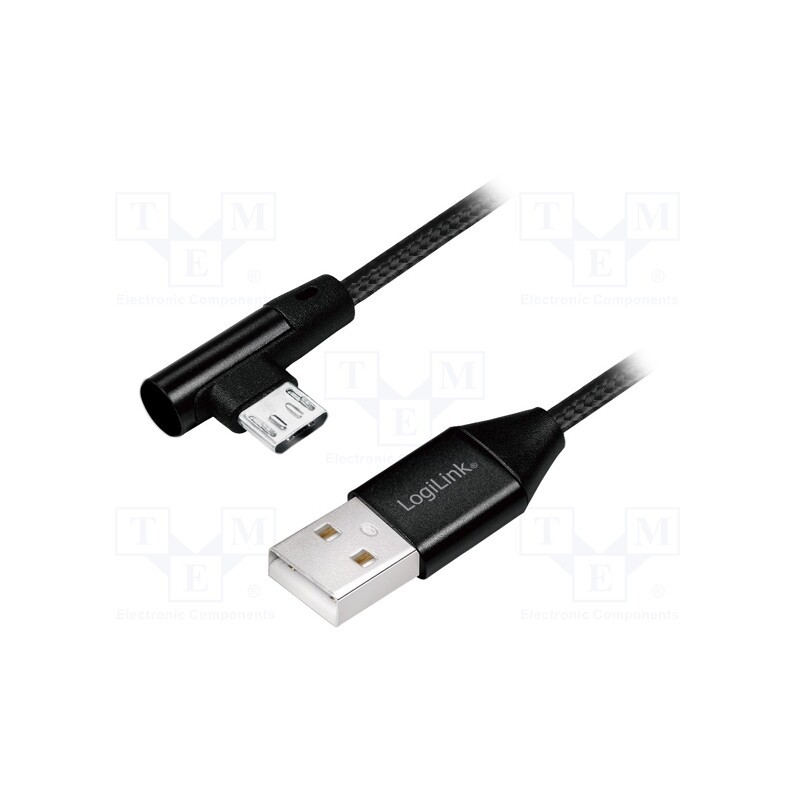 10 pcs : CU0142 - Cable, USB 2.0, USB A plug,USB B micro plug (angle), 1m, black